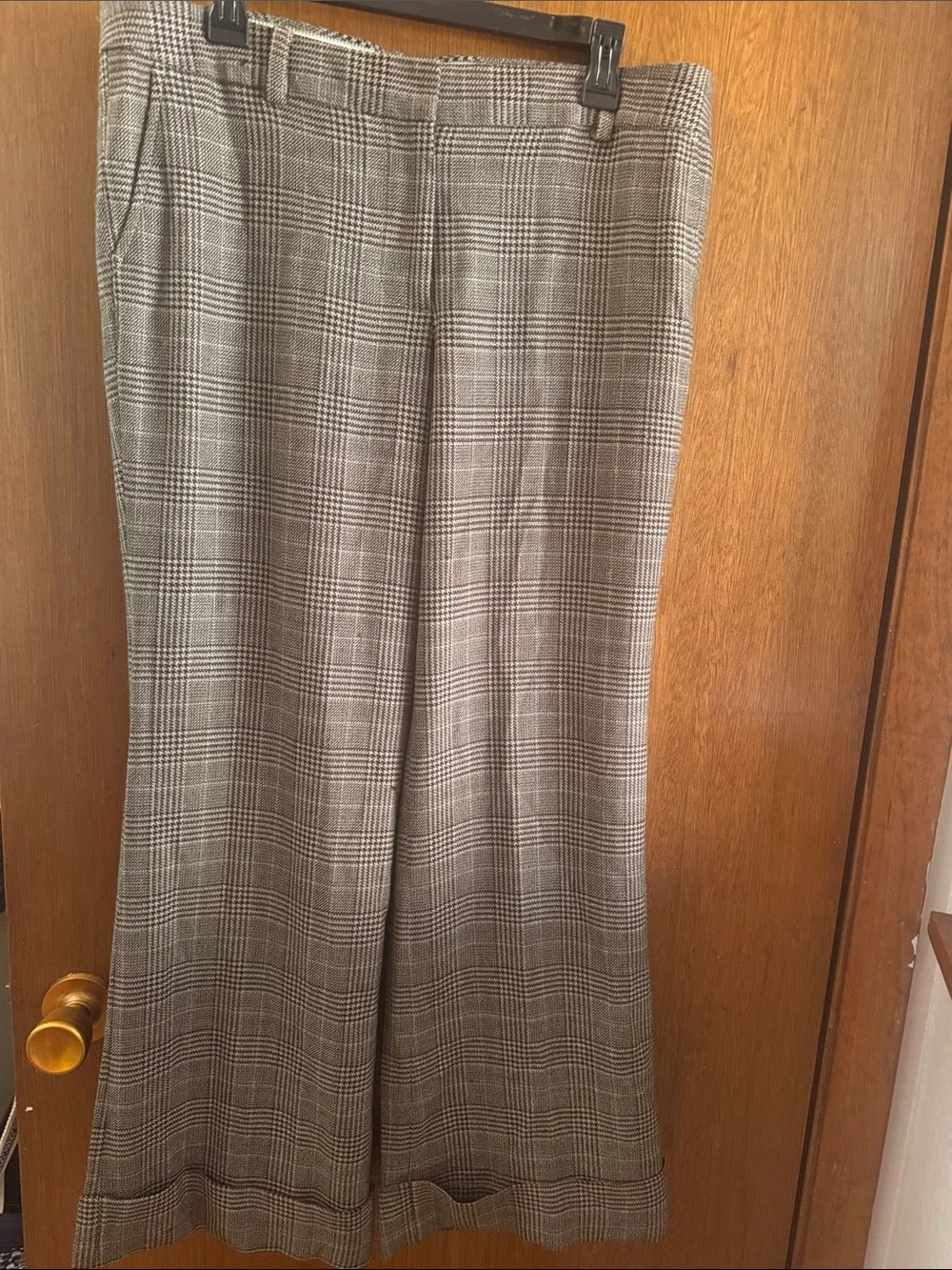 J. Crew Glen Plaid Wide-Leg Trousers in Gray